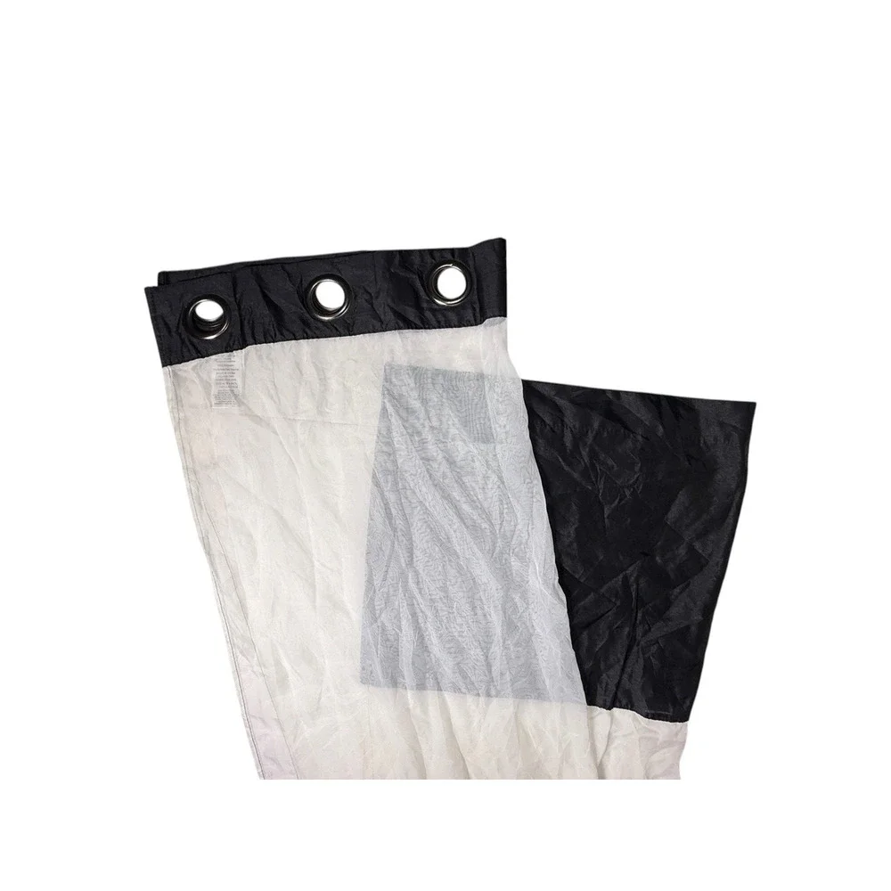 Pair Duck River Black White Border Curtains Panels 82 Long Sheer Faux Silk 2